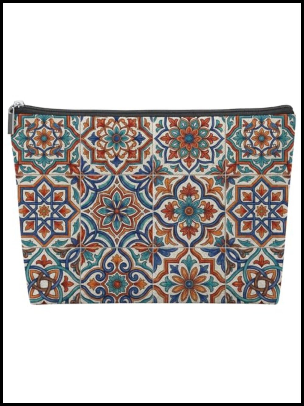 Vintage Boho Printed Mahjong Tile Storage Bag - Linen, Zipper Closure